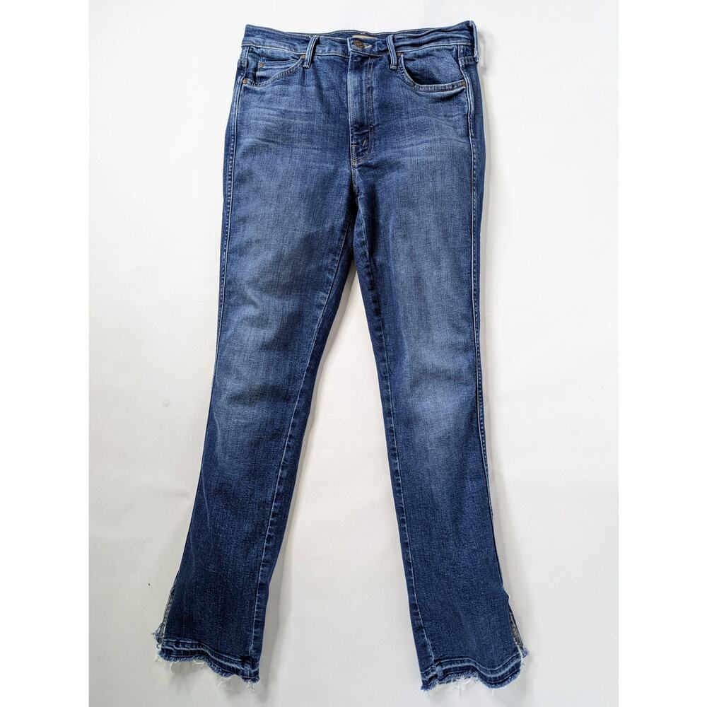 MOTHER Rascal Slice Undone Jeans 28 Blue High Waisted Straight Leg Ankle Split